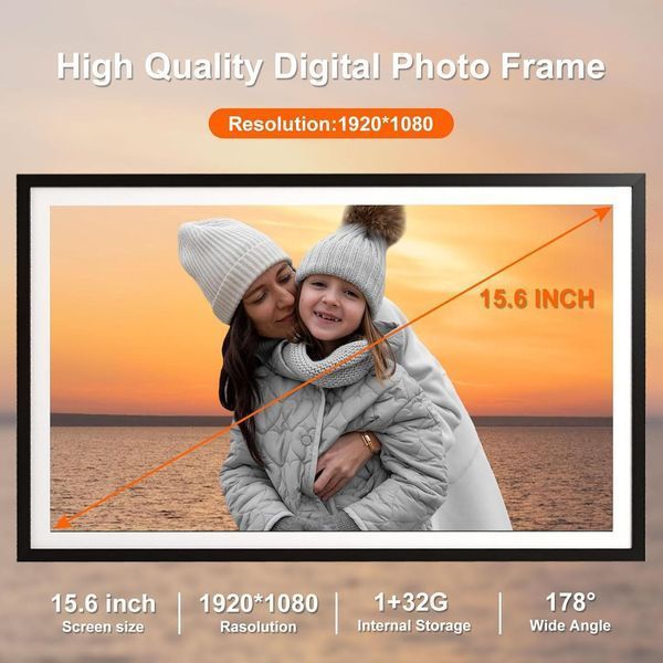 Цифровая фоторамка 15.6 дюймов Frameo 32 ГБ WiFi подарок большая электронная рамка для фото с сенсорным дисплеем 1920&times;1080 IPS HD 22063 фото