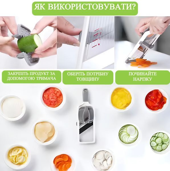 Овощерезка из нержавеющей стали кухонный ручной слайсер LMETJMA регулировка толщины нарезки защитный держатель антискользящее покрытие 22265 фото