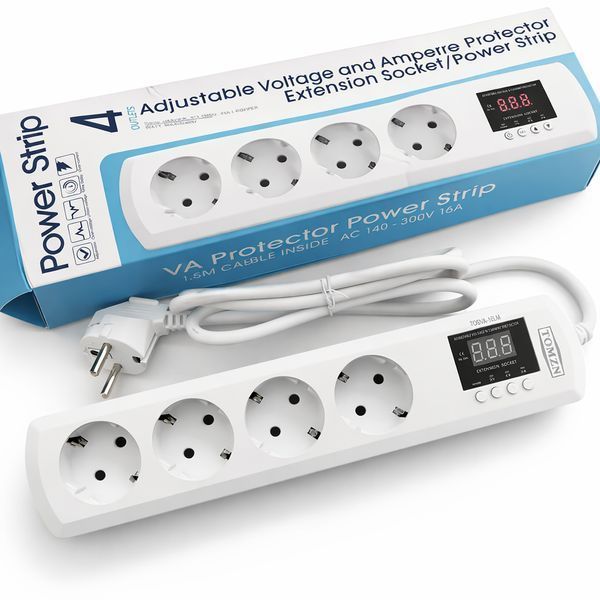 Реле напруги подовжувач TOMZN TOSVA-16LM 4 розетки 220V захист від перенапруги USB Type-C відсікач у розетку бар'єр зубр 22274 фото