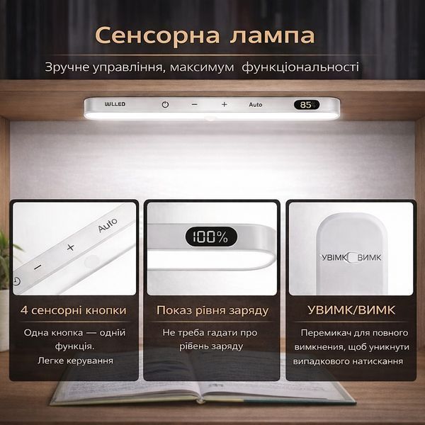 Светильник ночник линейный беспроводной с датчиком движения на аккумуляторе 1300 mAh WILLED комплект 2 шт. 220321 фото