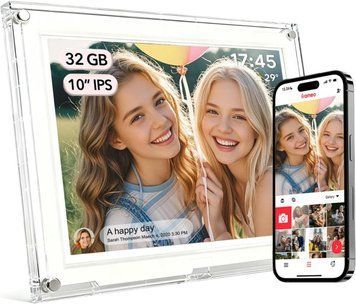 Цифрова фоторамка акрилова Frameo 10 дюймів 32 ГБ з сенсорним дисплеєм прозора електронна рамка на подарунок Wi-Fi музика відео 22276 фото