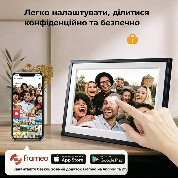 Цифрова фоторамка Frameo 10,1 дюймів WiFi електронна рамка для фото подарок FRAMEO з сенсорним дисплеєм 32 ГБ 22001 фото