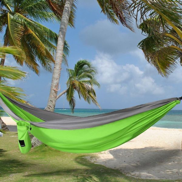 Гамак туристичний садовий для відпочинку подвійний 300х180 см підвісна гойдалка кокон з чохлом підвищеної міцності нейлон зелений 22283 фото