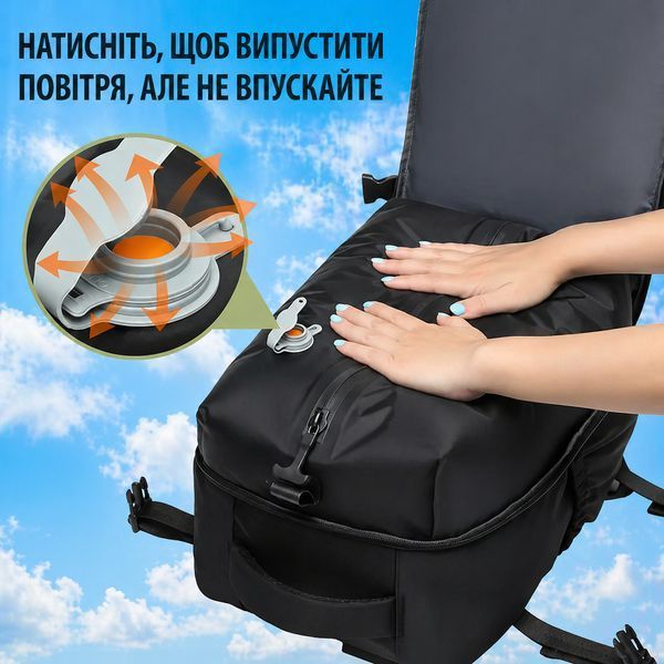 Рюкзак ручная кладь вакуумный 40&times;25&times;20 см с ручным компрессионным насосом для путешествий самолетом в лоукост. 222532 фото
