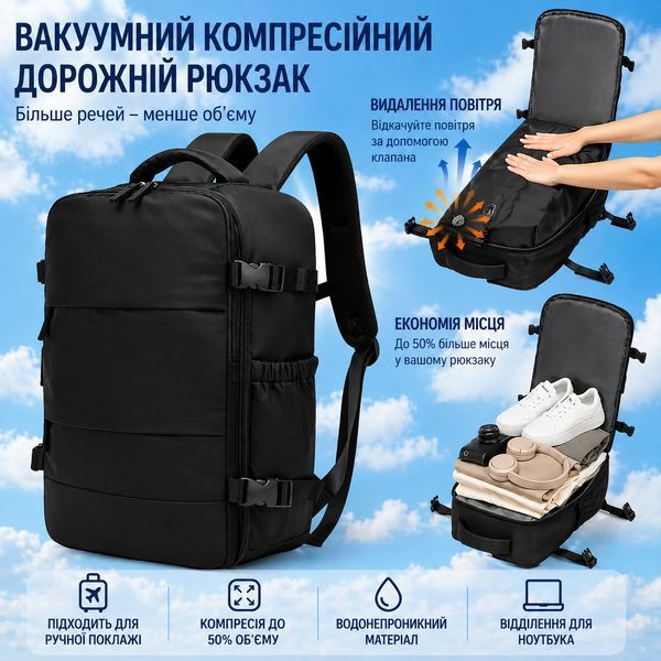 Рюкзак ручная кладь вакуумный 40&times;25&times;20 см с ручным компрессионным насосом для путешествий самолетом в лоукост. 222532 фото
