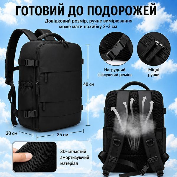 Рюкзак ручная кладь вакуумный 40&times;25&times;20 см с ручным компрессионным насосом для путешествий самолетом в лоукост. 222532 фото