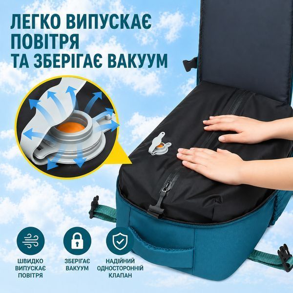 Рюкзак ручная кладь вакуумный 40&times;25&times;20 см с ручным компрессионным насосом для путешествий самолетом в лоукост. 222531 фото