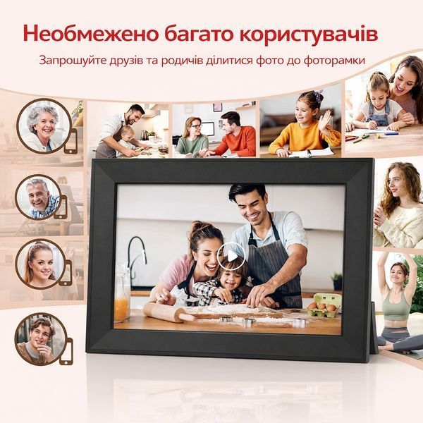 Цифрова фоторамка Frame Frameo 10,1 дюймів 32 ГБ WiFi електронна рамка для фото подарунок FRAMEO із сенсорним дисплеєм чорна 22147 фото
